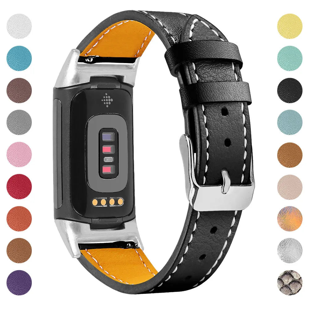 Genuine leather smart watch strap for Fitbit Charge 5 and Charge 6 in various colours