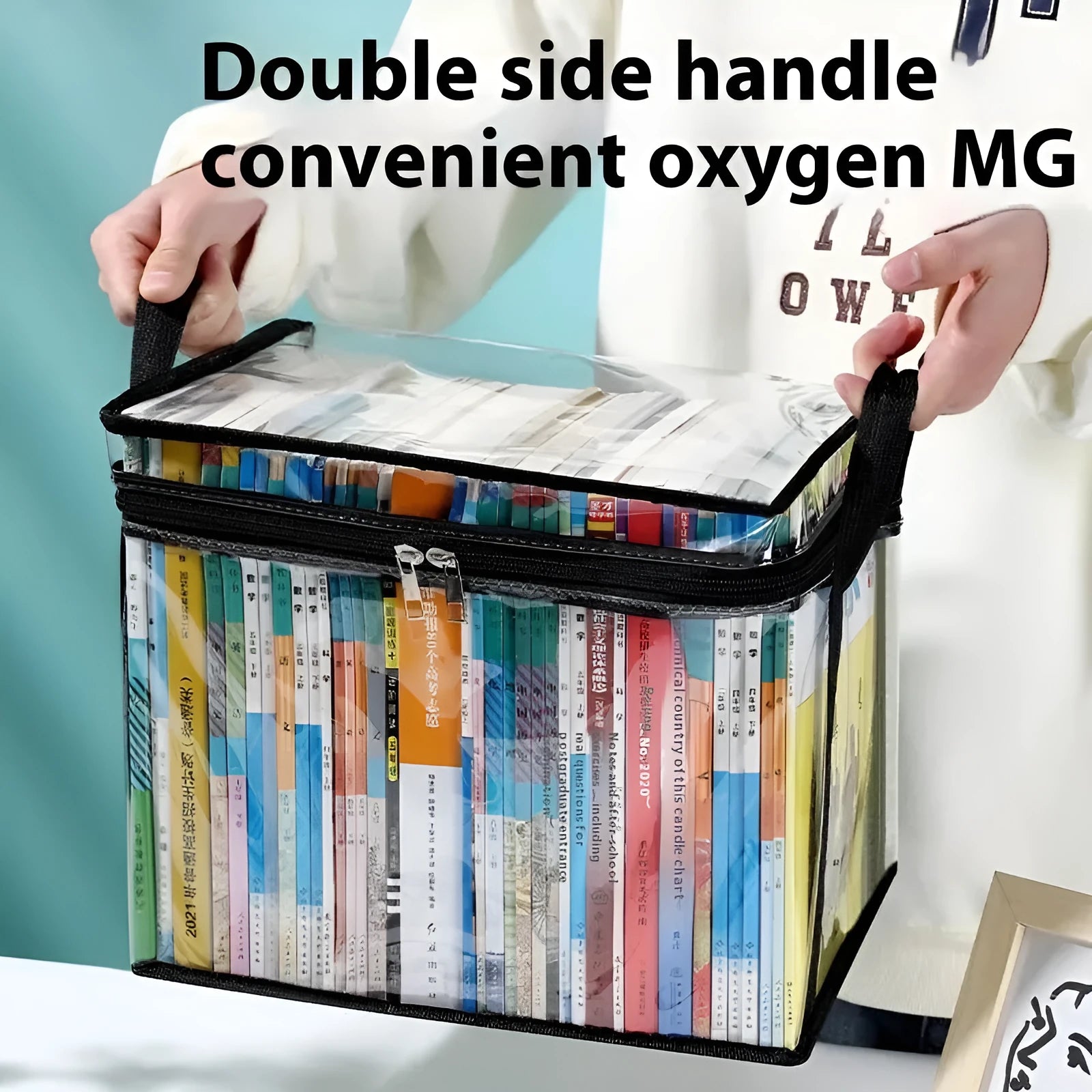 Large white foldable PVC storage bag with transparent sides, showing 24L capacity and sealing function.