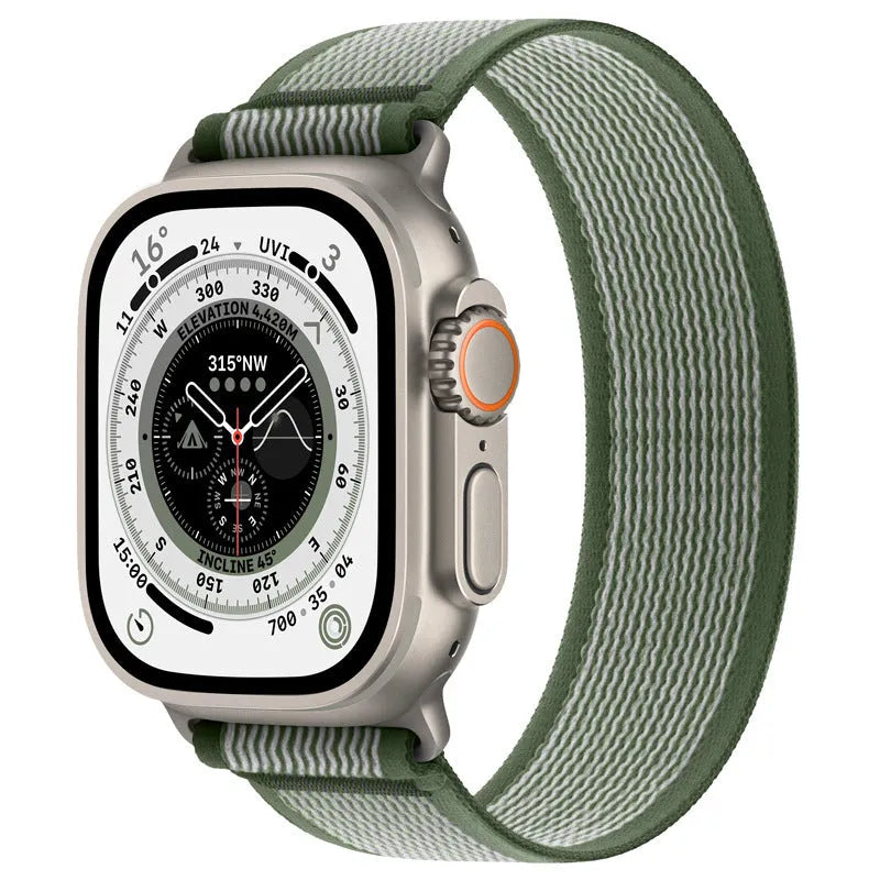 Nylon Apple Watch replacement band with integrated single-ring strap in various colours