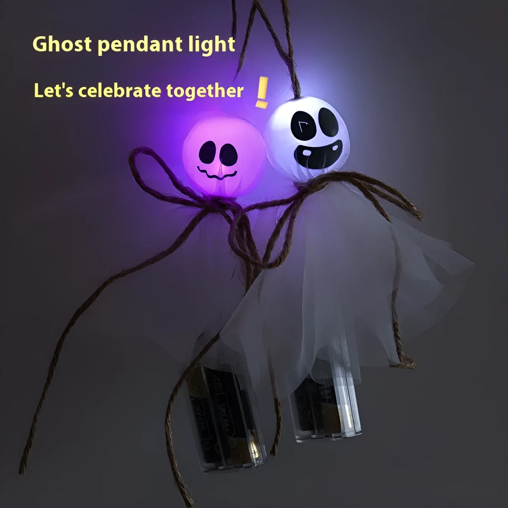 Halloween ghost LED lantern chain with 20 colourful battery-powered lights for haunted venue decoration