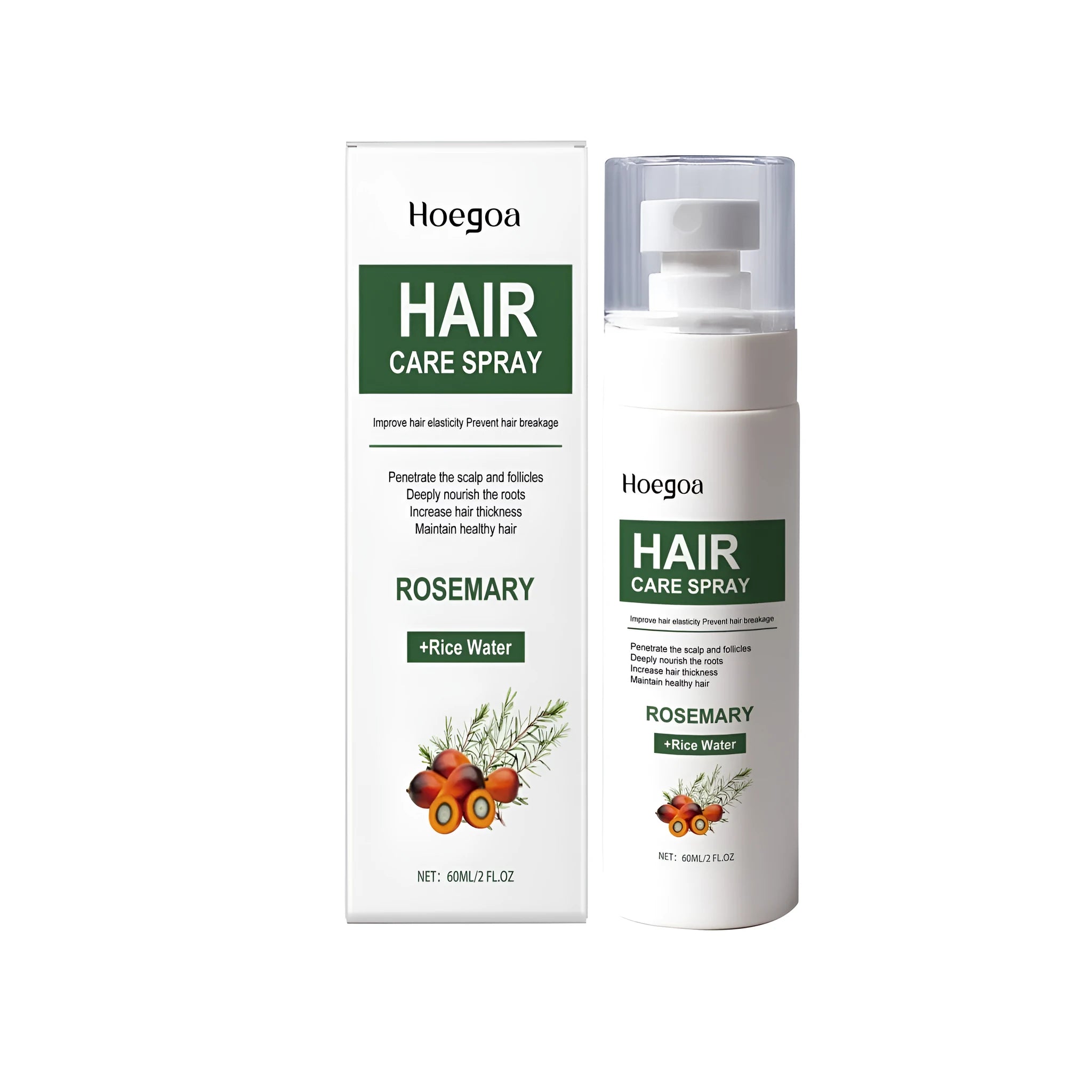 60 ml bottle of rosemary oil hair care spray with natural ingredient blend.