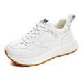 Women's white cowhide leather casual sports shoes with cross strap and round toe design