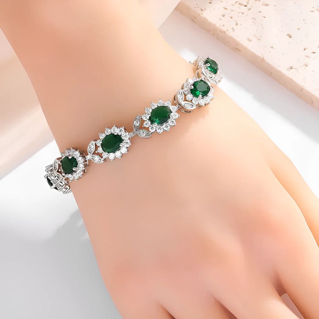 Personality Trend women's simple bracelet with inlaid zircon stones in one of nine gemstone colours on alloy band.