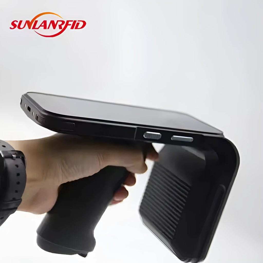 SLP-05 handheld Android UHF RFID reader and scanner with large display and trigger.