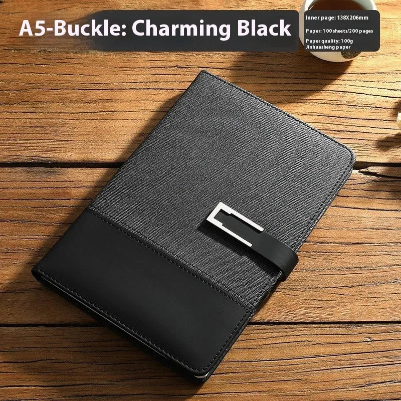 A5 soft PU leather business notebook in brown, black, green, red, or blue with gift box option