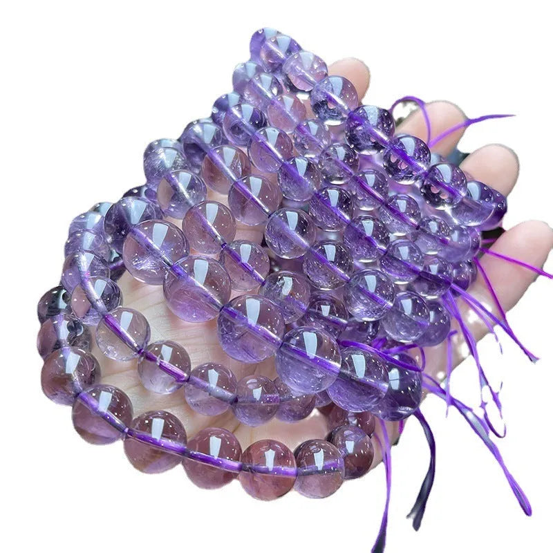 Natural Brazilian iced amethyst bracelet round crystal beads 7A grade close-up