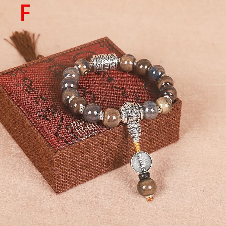 Men's gradient ceramic chain bracelet with Yonghe blessing design in coloured glaze