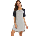 Women's patchwork nightdress with contrasting navy blue sleeves and floral design on double brushed fabric