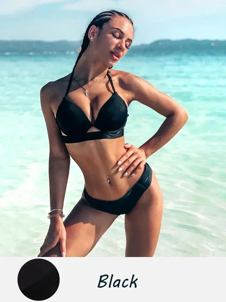 Women's backless skinny bikini swimwear in polyester fabric available in multiple colours