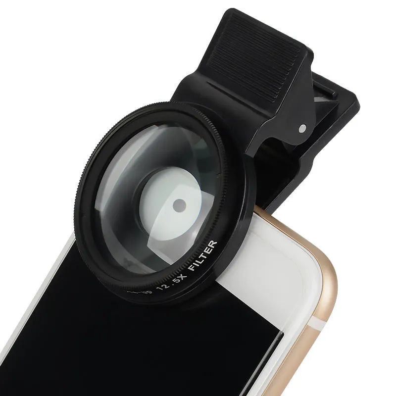 12.5x smartphone macro lens with 37mm aluminium alloy frame and mounting clip