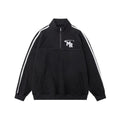Black men's stand collar casual hoodie with long sleeves on a neutral background.