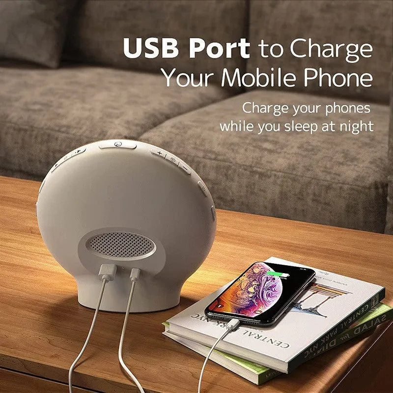 Colourful ambient light bedside lamp with white noise and alarm clock, modern simplicity style, 165 x 70 mm