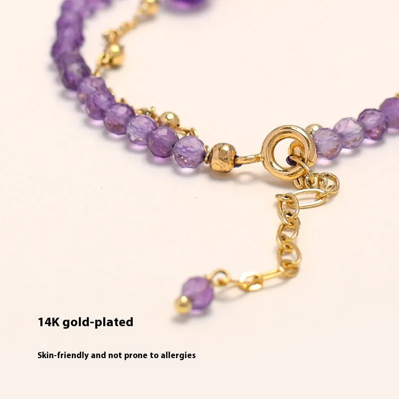 Women's amethyst crystal bracelet with diamond-shaped Chinese style design and secure clasp