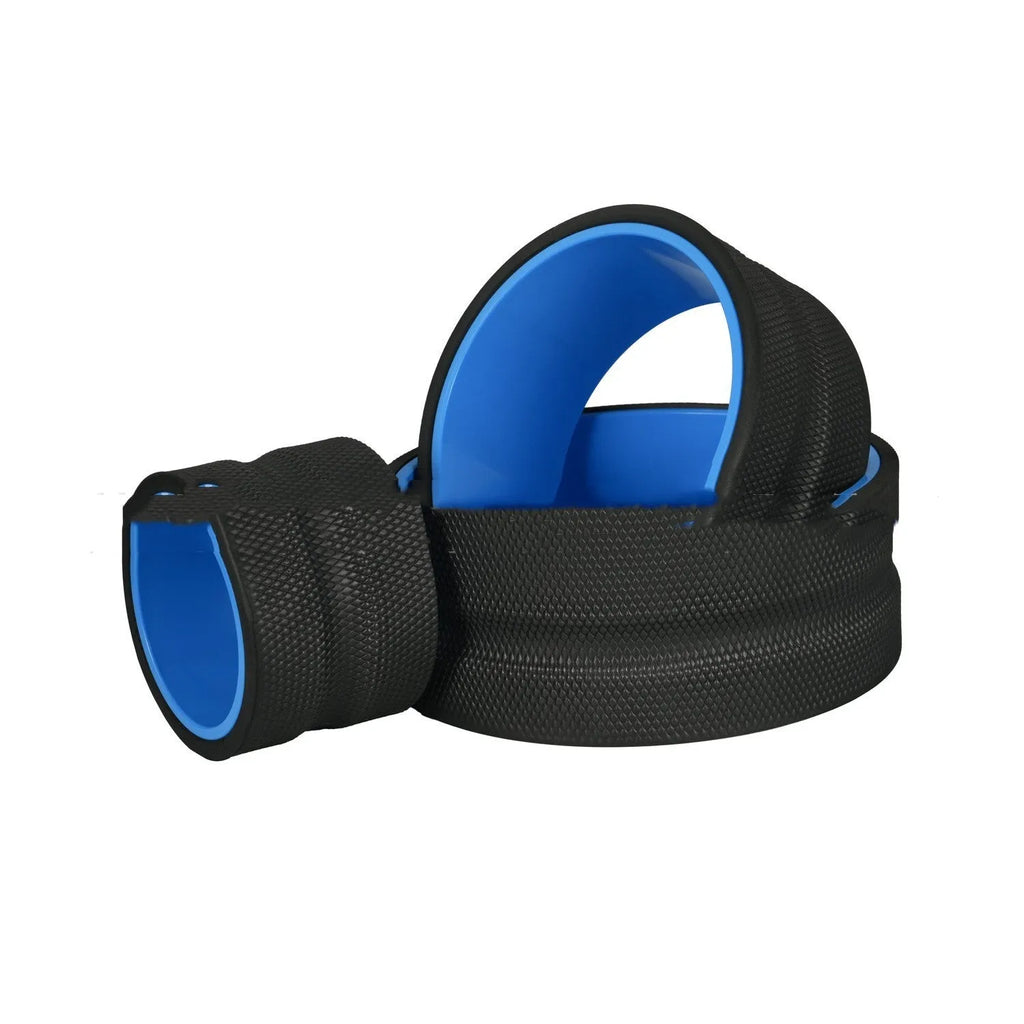 Yoga wheel four-piece set with black skin finish and green tube construction on a yoga mat