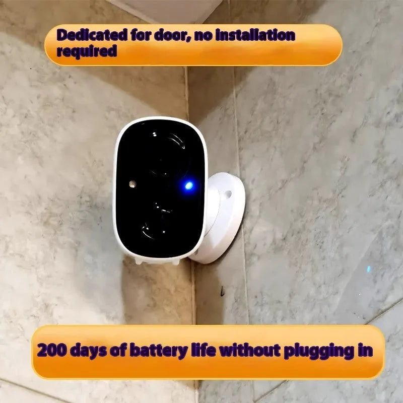 Indoor wireless battery surveillance camera with compact ball design on included bracket.
