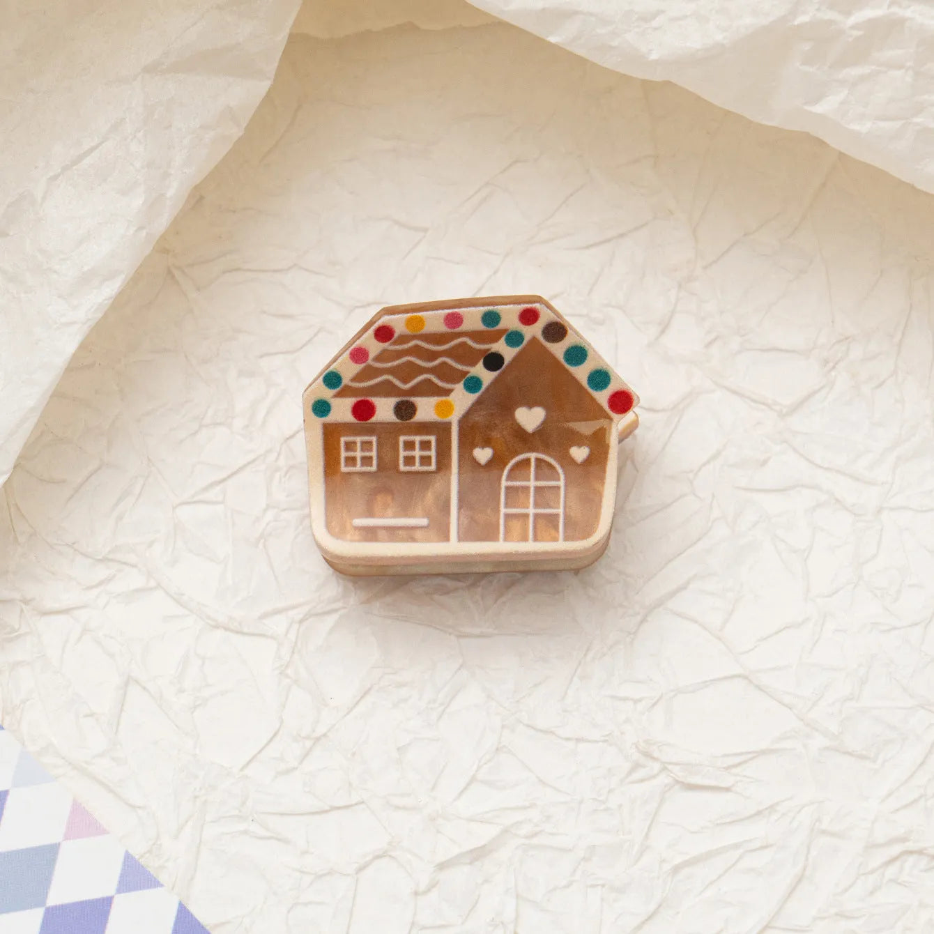 Oil-finished acrylic Christmas series small jaw clip barrette with snowflake design on white background