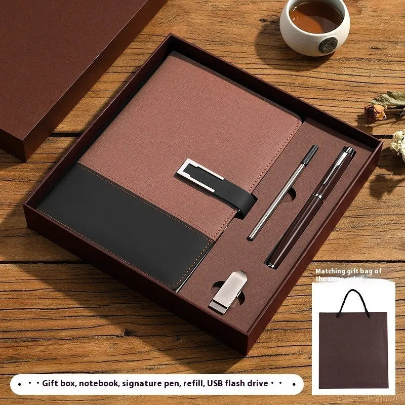 A5 soft PU leather business notebook in brown, black, green, red, or blue with gift box option