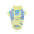 Blue and yellow striped wool dog jumper for small breeds like Schnauzer or Maltese.