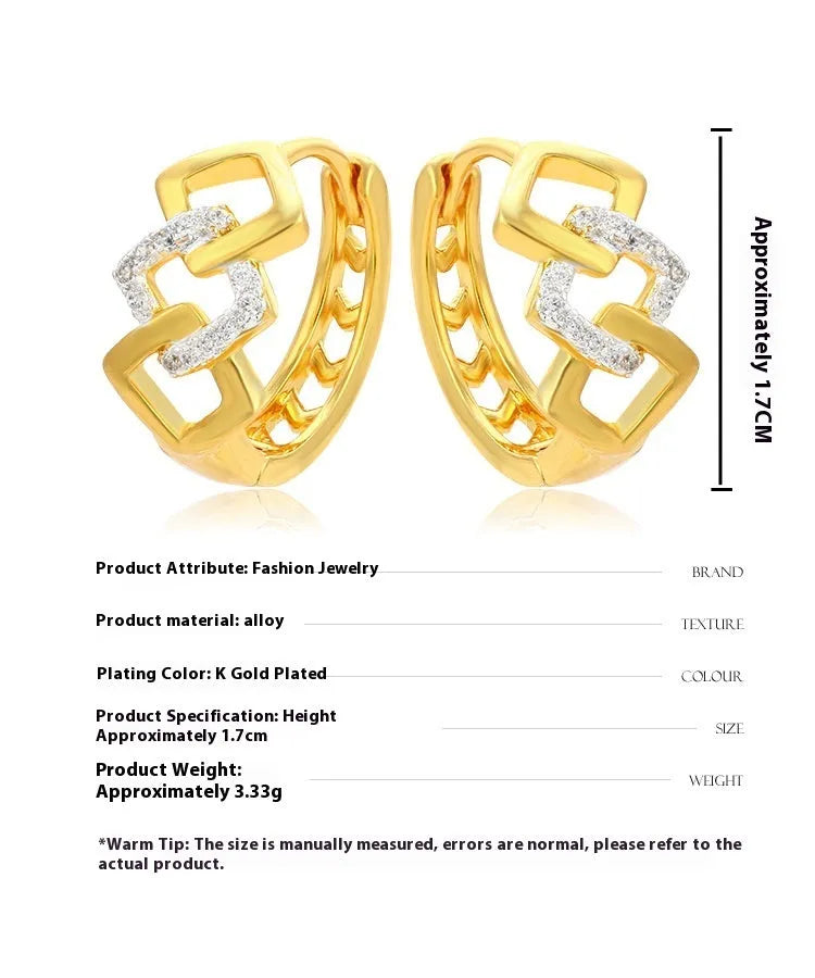 Gold geometric hollow-out alloy earrings with simple design and ear clip fitting