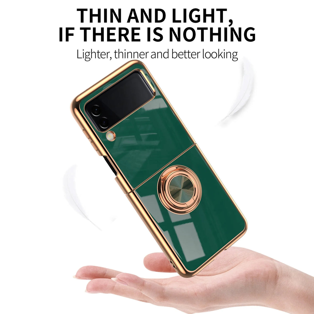 Samsung Z Flip phone case with electroplated magnetic ring and bracket in dark night green
