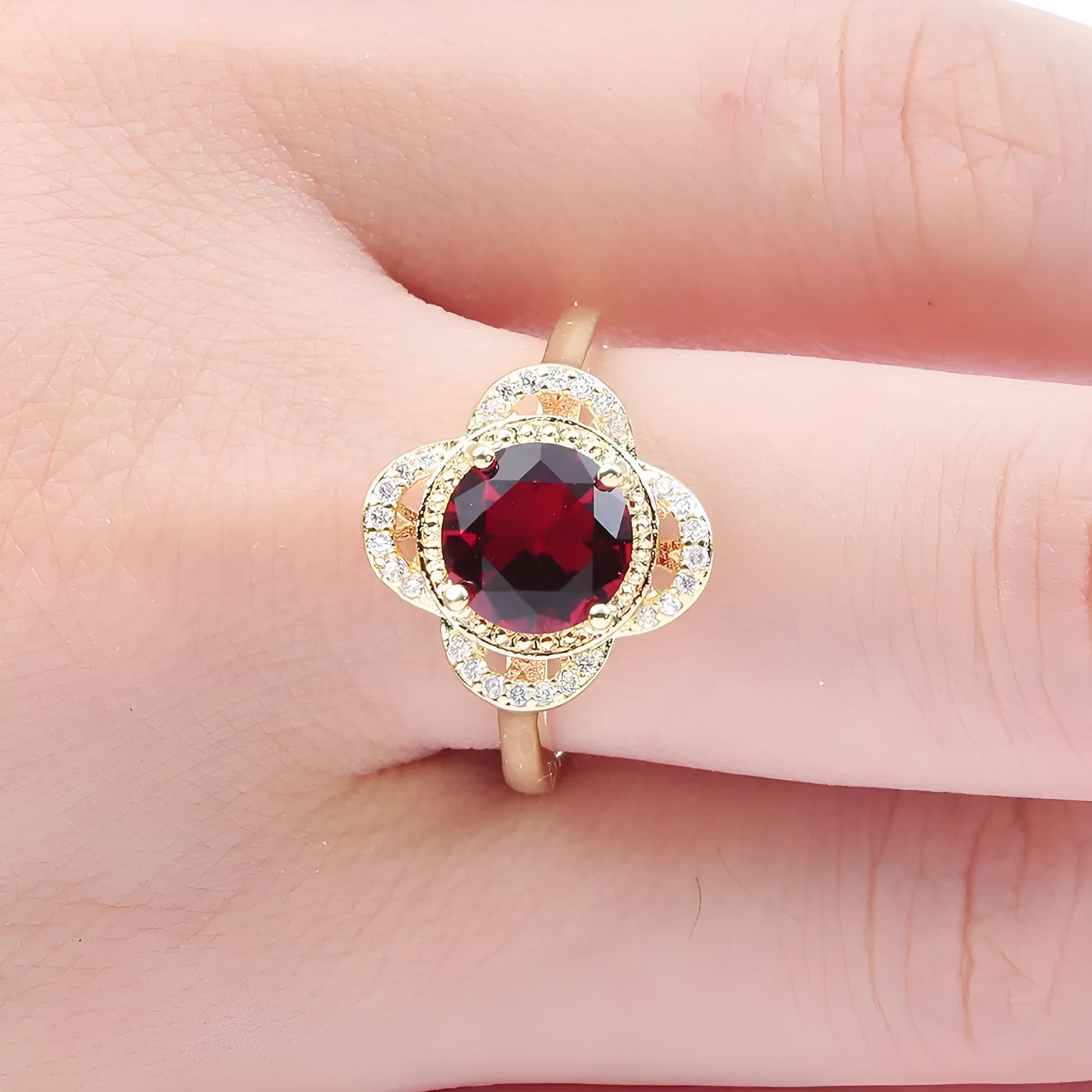 Fruit-shaped zircon ring with an electroplated copper band in sizes 7, 8, and 9.