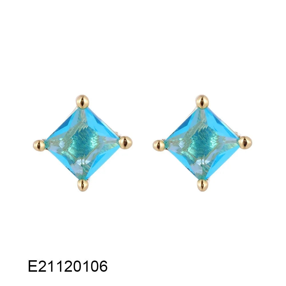 Gold-plated drop earrings with a pear-shaped candy-coloured zircon stone on a copper base.