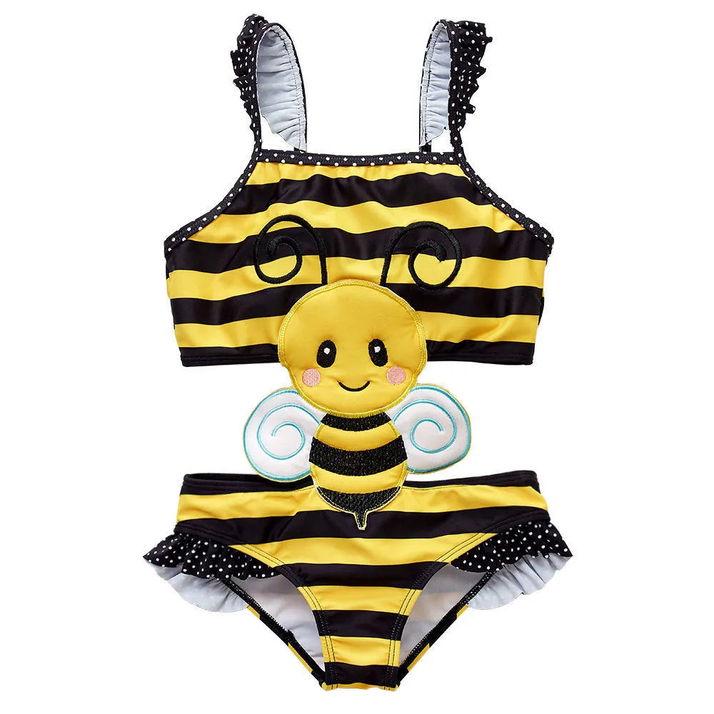 Baby girls watermelon print one-piece swimsuit in polyester fibre, front view, summer swimwear for toddlers