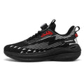 Men's black and grey rotating buckle Fly-knit mesh casual running shoes with a low-top flat heel design.