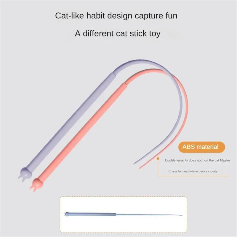 Simulated mouse tail cat toy with blue silicone tail and cat head handle for interactive play