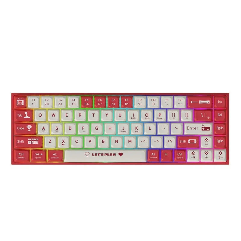 AJAZZ AK680 red and white hot-swappable mechanical gaming keyboard on a desk