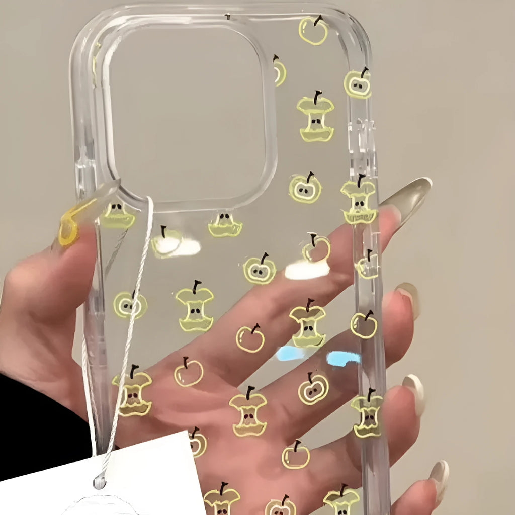 Full screen green apple core large hole TPU phone case for iPhone transparent style