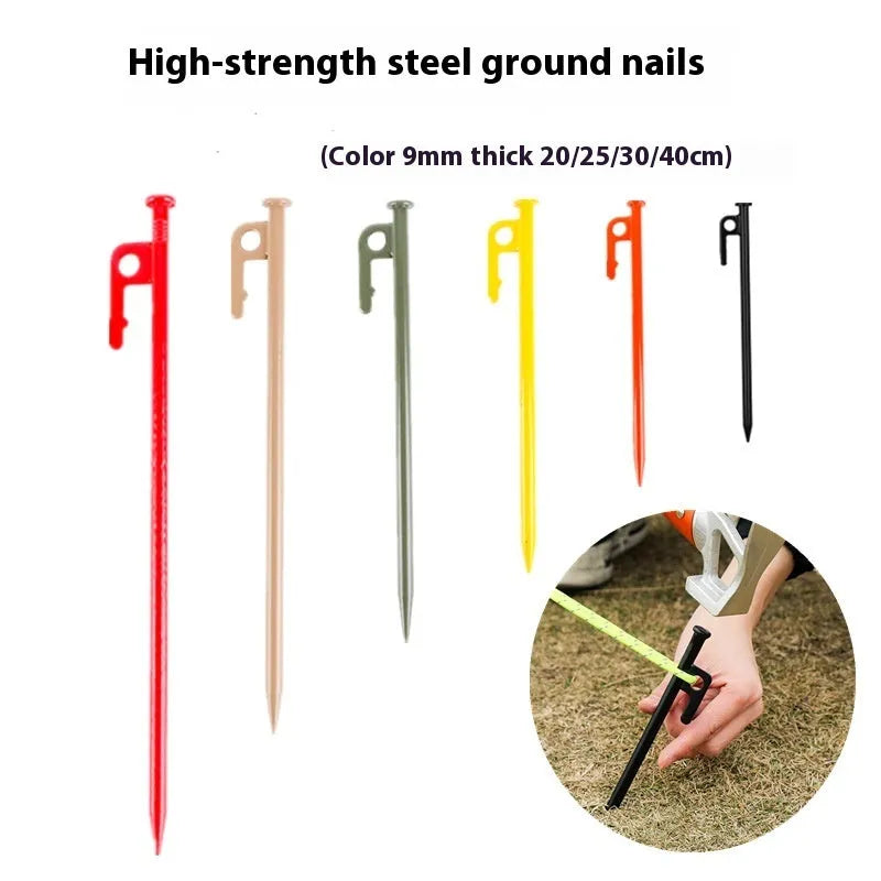 30cm black steel camping stake for tent and gazebo ground anchoring