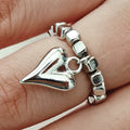 Handmade elastic beaded ring with love heart design in gold and silver electroplating