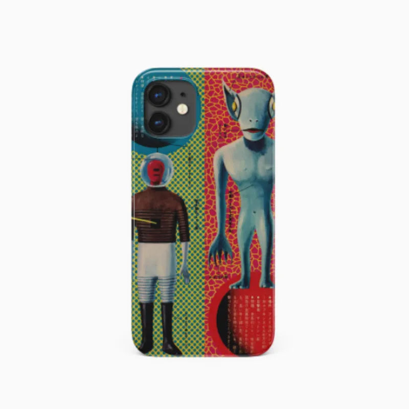 Retro art design hard phone case for iPhone in frosted and glossy finish options.