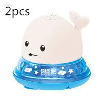 Automatic water spray whale bath toy with LED lights for baby sensory play