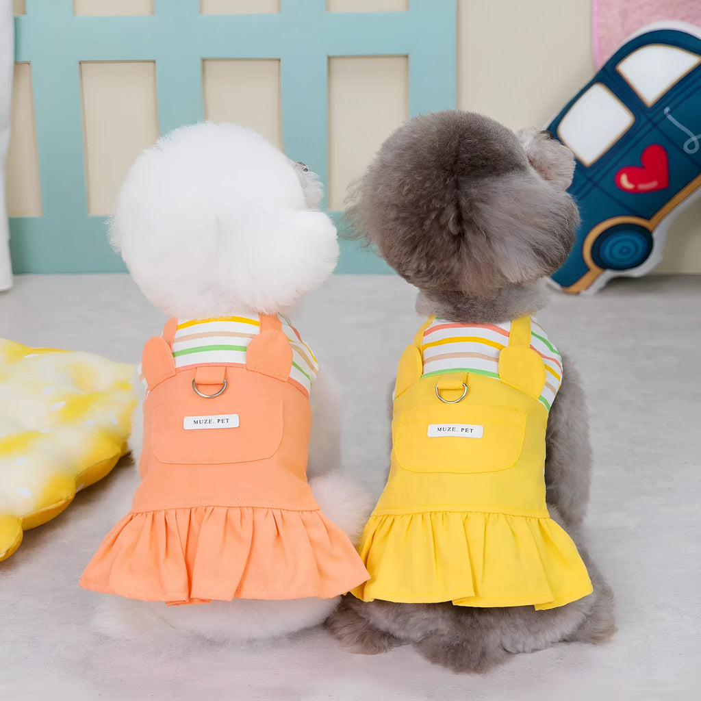 Orange and yellow striped patchwork cotton skirt for dogs in casual style