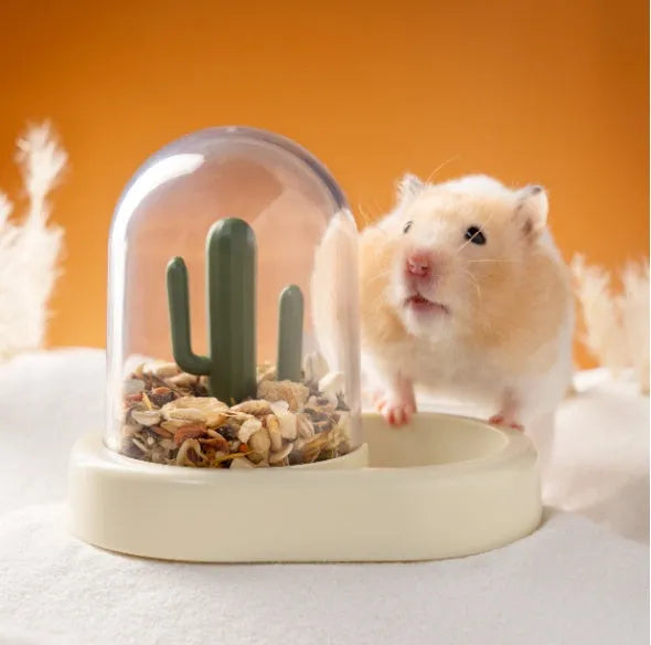 Creative cactus design hamster automatic feeder with transparent 190ml grain storage