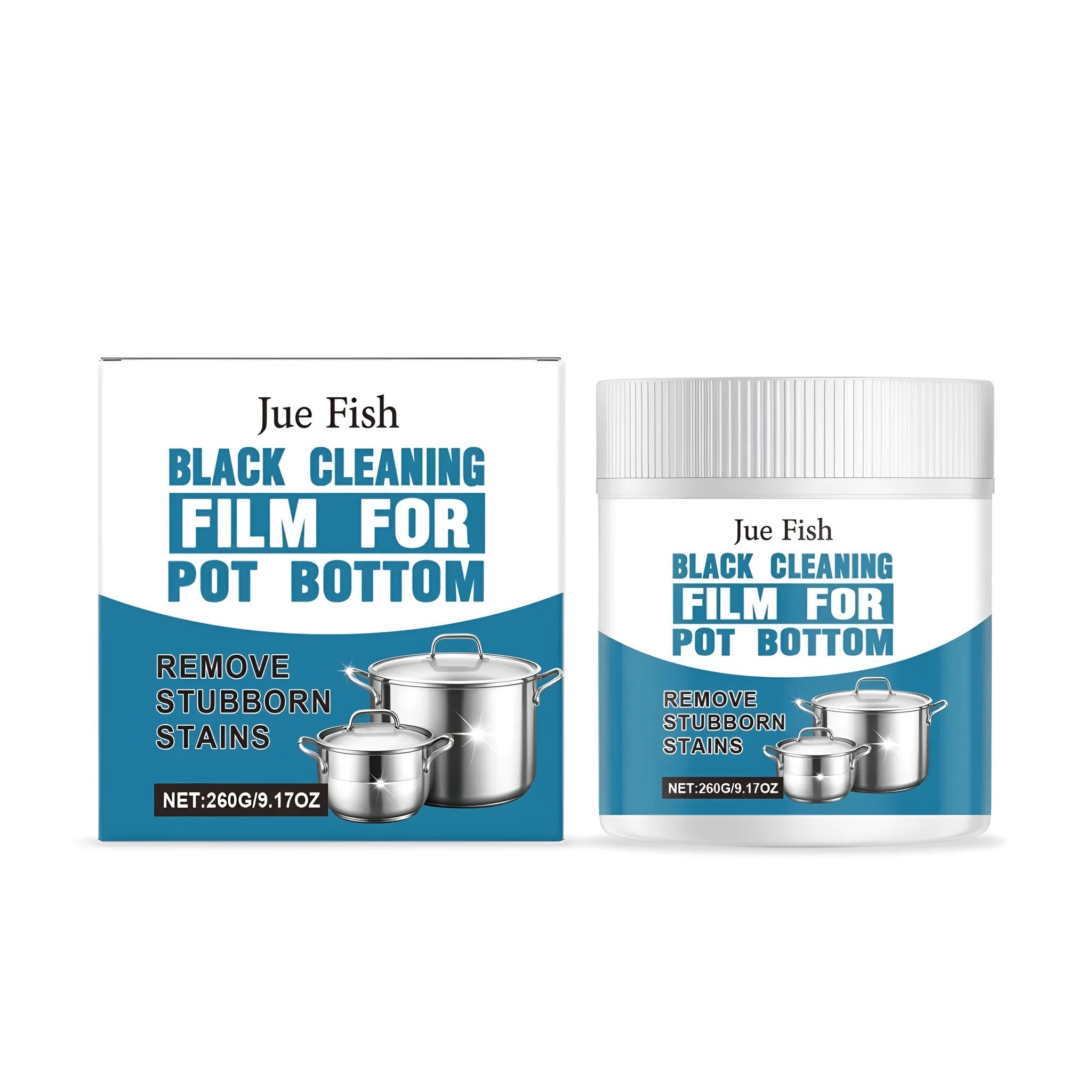 Black cleaning paste in container for removing burnt stains from pot and pan bottoms