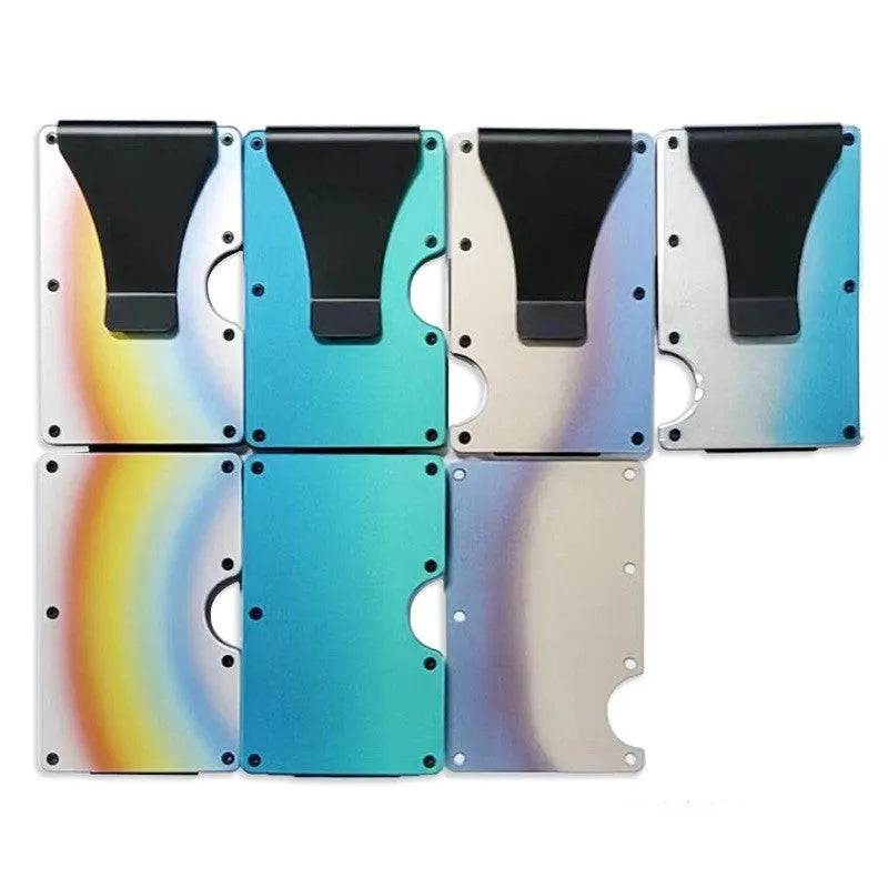 Gradient color ultra-thin aluminum alloy card package with metal clamp, blue gradient finish
