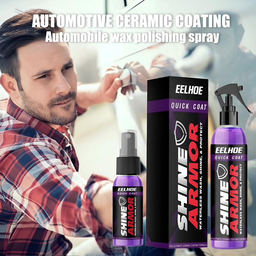 Purple car nano coating spray bottle with microplated crystal formula for exterior protection.