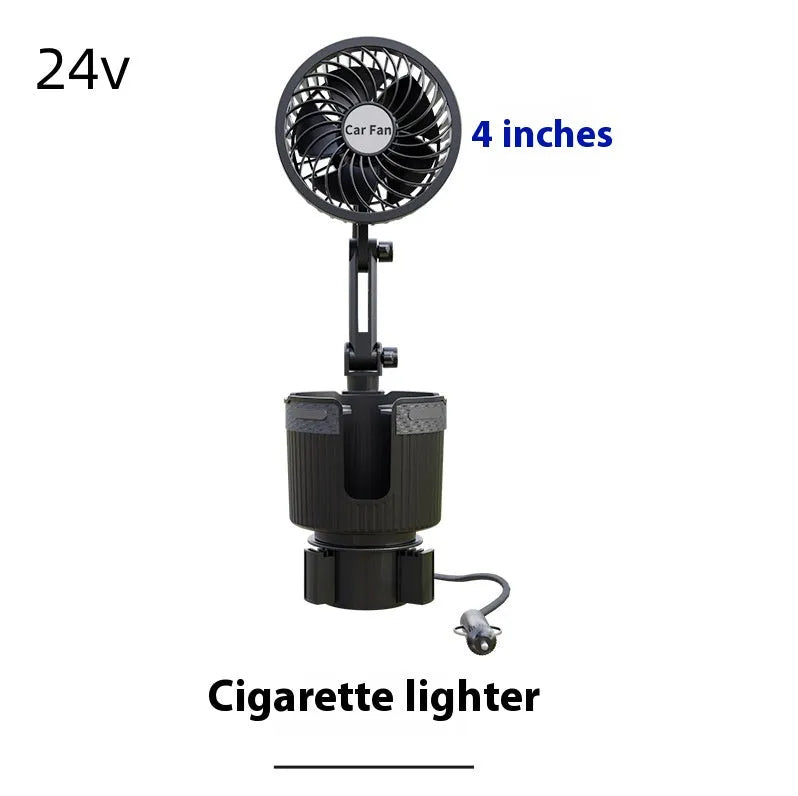 Car cup holder cooling fan in vehicle with cigarette lighter or USB power connection options