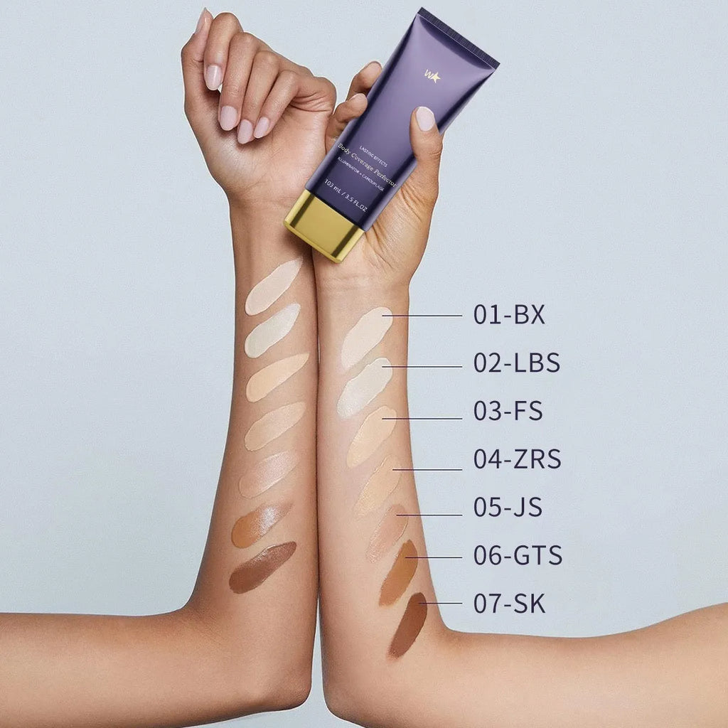 Waterproof body tattoo concealer cream 103ml with brush in seven radiance colour options