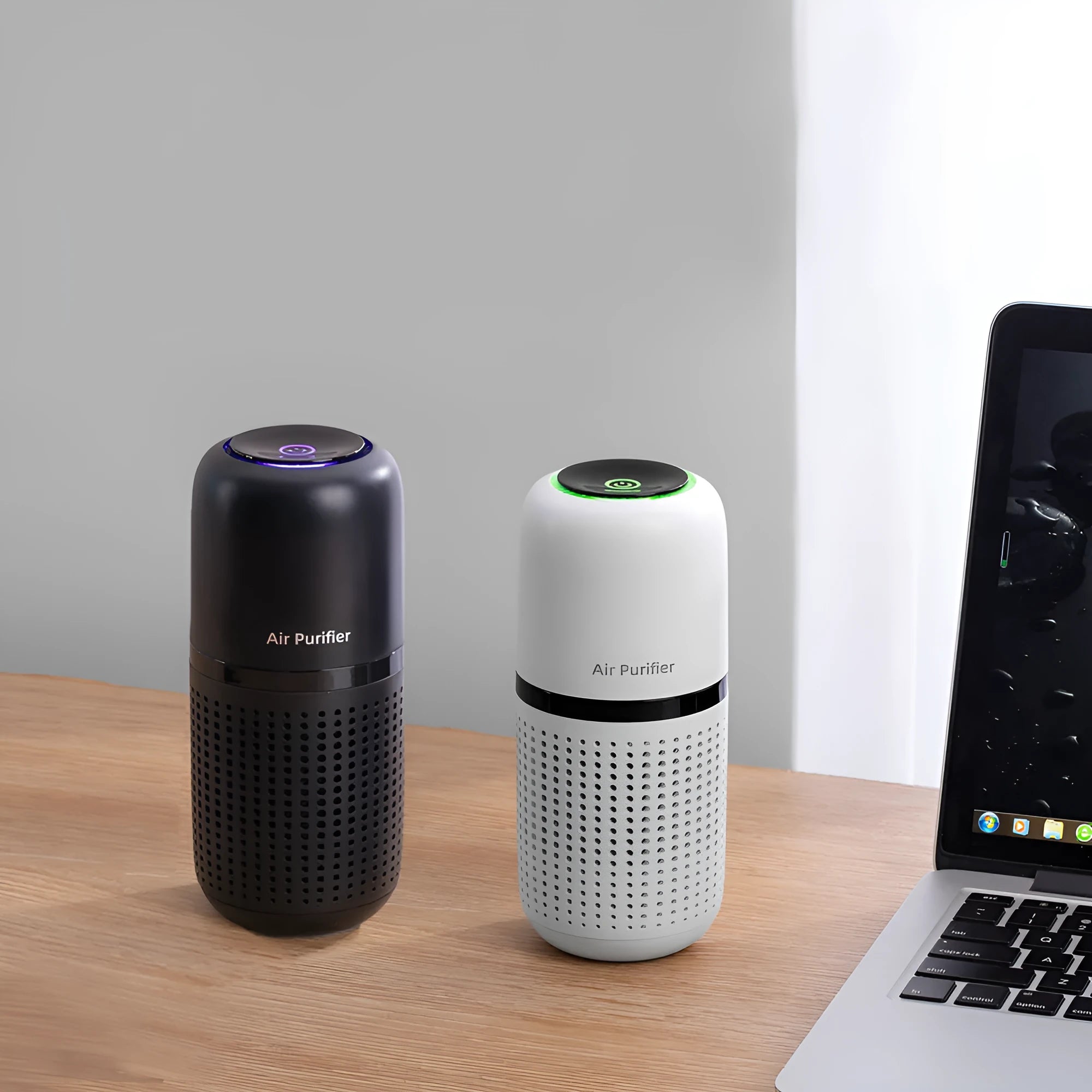 Car air purifier with negative ion formaldehyde removal, composite filter, touch control, USB power, black colour
