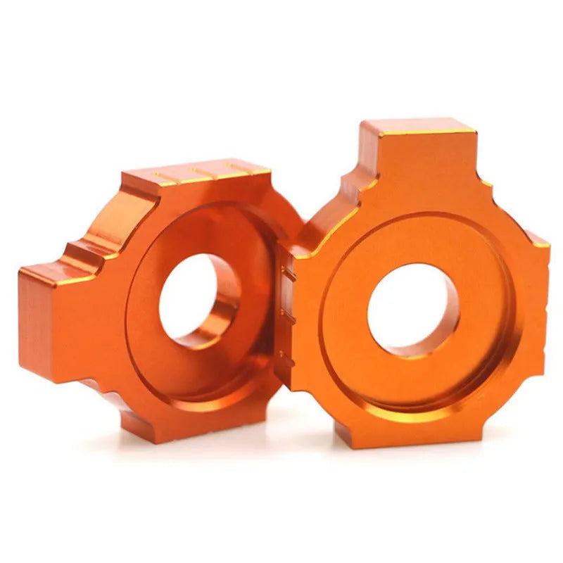 Orange anodised aluminium rear fork regulators for KTM Duke 200 390 990 motorcycles