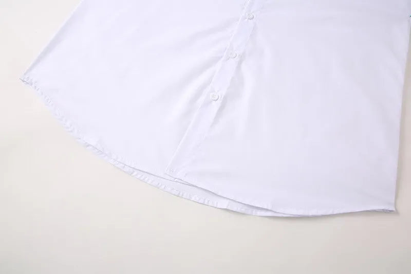 Stand-up collar white shirt for teenage men, long sleeves, slim fit, white colour