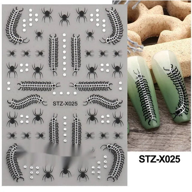 Cartoon nail art stickers sheet with black and silver love heart designs