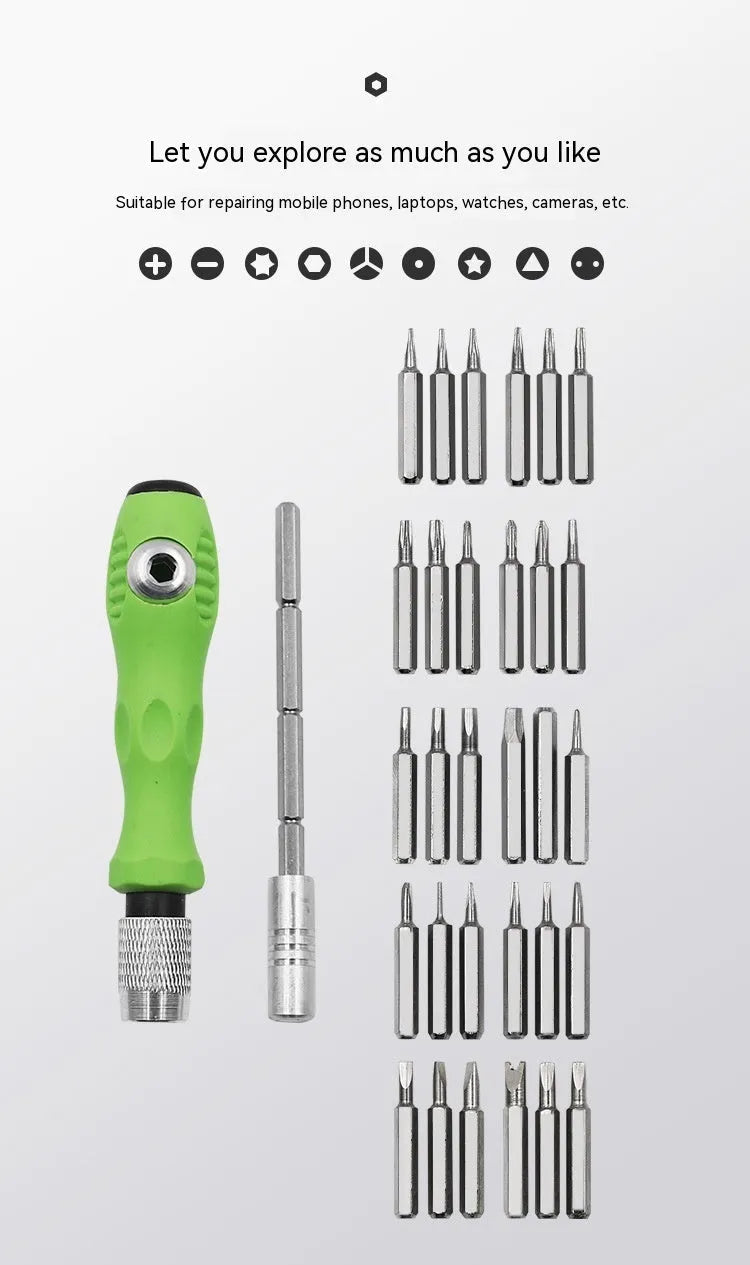 32-in-1 screwdriver bit set with handle for mobile phone and precision instrument repair