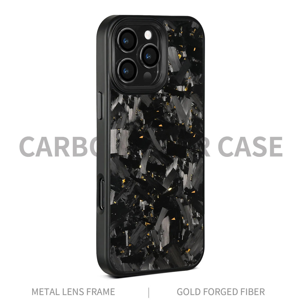 Carbon fiber metal frame forged pattern phone case for iPhone with black frame blue gold color and magnetic feature