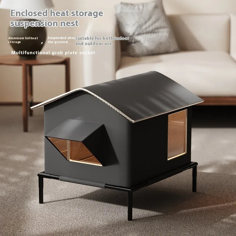 Black Oxford cloth warm outdoor pet bed kennel for cats and small dogs with lock temperature feature