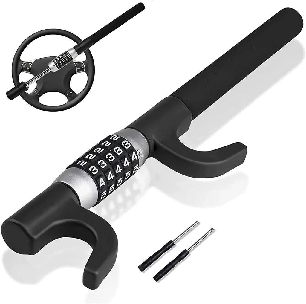 Car anti-theft steering wheel U-lock with password combination in black, blue, and red colours